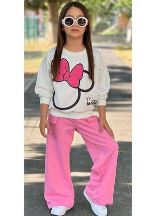 Костюм двойка minie mouse свитшот и штаны палаццо 134-140 розовый