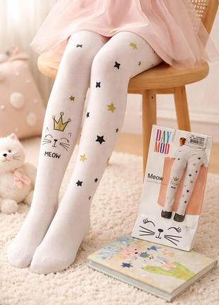 Колготы для девочки капроновые с котиком 50 den day mod арт 2125114 белый 3-4 года 93-105 см