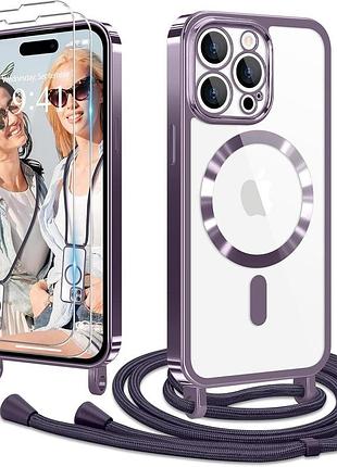 Чехол-цепочка для мобильного телефона ethanger для iphone 15 pro max с ремешком + 2 защитных стекла,