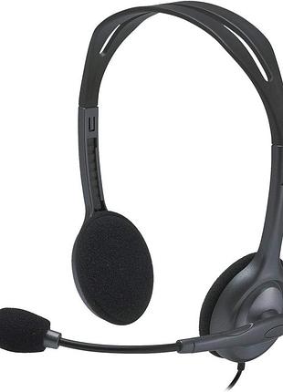 Гарнітура logitech h111 із мікрофоном, стереогарнітурою, мікрофоном і регульованою пов’язкою на голові, м’якими амбушюрами,