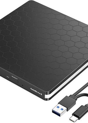 Зовнішній пристрій для запису та читання cd-dvd із usb 3.0, type-c portable, plug&play, низький рівень шуму, slim superdrive для