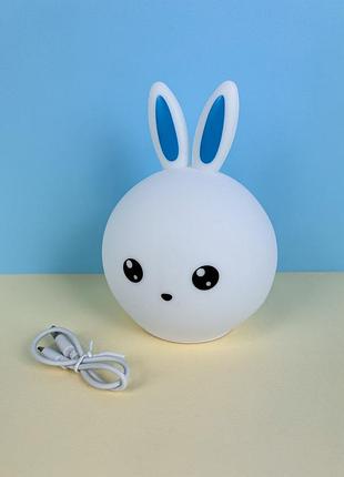 Силиконовый ночник 3dtoyslamp зайчик с голубыми ушками, белый