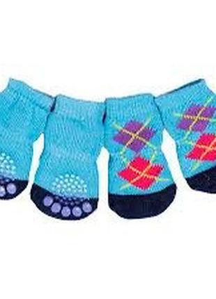 Шкарпетки для собак голубі ромби 4шт - dog socks