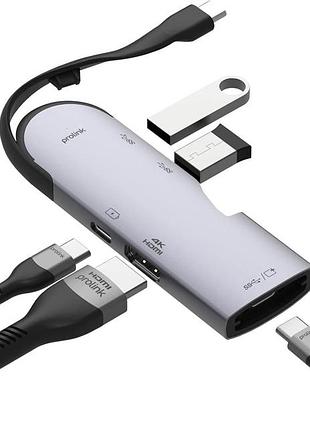 Адаптер hdmi-концентратор usb c, концентратор prolink usb-c з адаптером hdmi 4k 30 гц, адаптер типу c – hdmi для macbook pro,