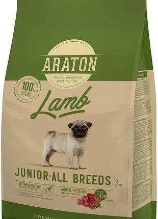 Повноцінний сухий корм для молодих собак з ягнятиною і рисом araton lamb junior all breeds 3кг