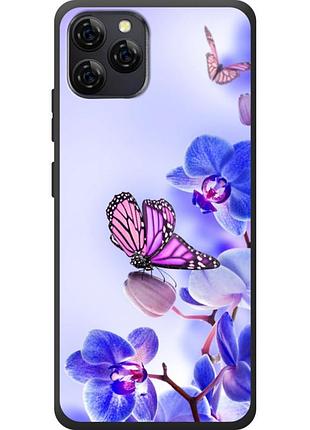 Чехол силиконовый с картинкой на blackview a95 (цветок, бабочка на орхидее)