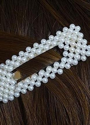 Заколка зажим хлопушка с жемчугом