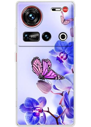 Чехол силиконовый с картинкой на zte nubia z70 ultra (цветок, бабочка на орхидее)