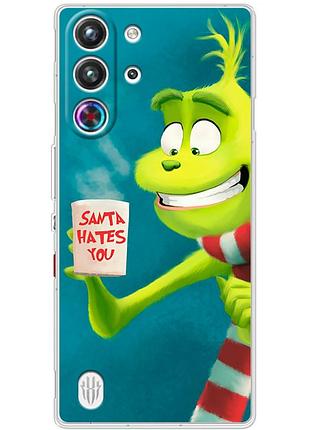 Чехол силиконовый с картинкой на zte nubia redmagic 10 pro (новогодний, гринч)