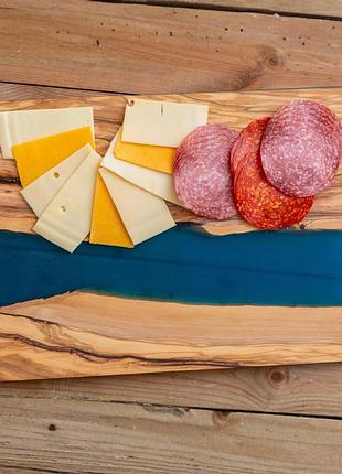 Разделочная доска для кухни из бамбука, доска на кухню для разделки с узором морской волны бамбуковая 40 х 30 см