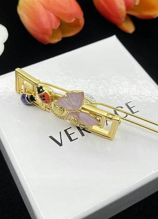 Заколка версаче medusa charm hair clip люкс качество
