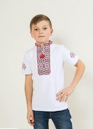 Вишиванка іванко синьо-жовтий на білому біла з червоною, 122