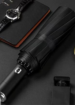 Зонт с led-фонариком на 10 спиц от дождя,солнца, диаметр 98 см, зонтик автоматический с встроенным фонарём, черный