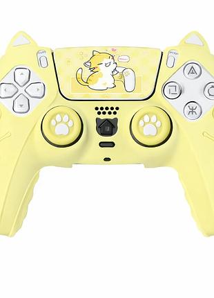 Силиконовый чехол 3 в 1 (чехол накладки наклейка) ps5 dualsense «cat yellow»
