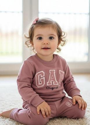 Детский спортивний костюм двойка gap свитшот и штаны 74-80 темно-розовый