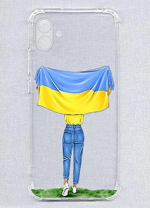 Чехол с утолщёнными углами на samsung galaxy a04e (a042) девушка с флагом (принт 263)