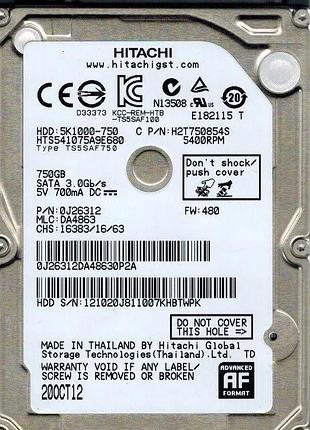 Hdd 2.5 750gb hitachi hts541075a9e680 5400/8mb