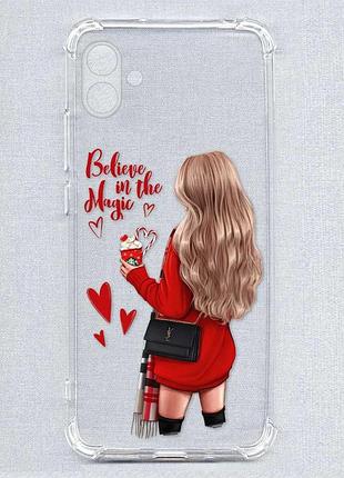 Чехол с утолщёнными углами на samsung galaxy a04e (a042) девушка с кофе (принт 137)