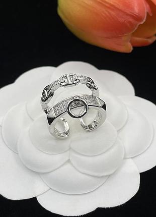 Кольцо hermès collier de chien & chaîne d’ancre silver adjustable люкс качество