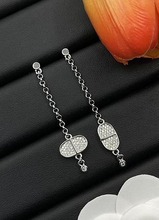 Серьги hermès chaîne d’ancre long pavé argent люкс качество
