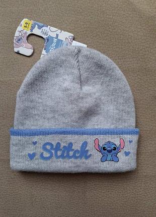 Шапка детская двойная демисезонная на возраст 5-9 лет stitch primark, серый