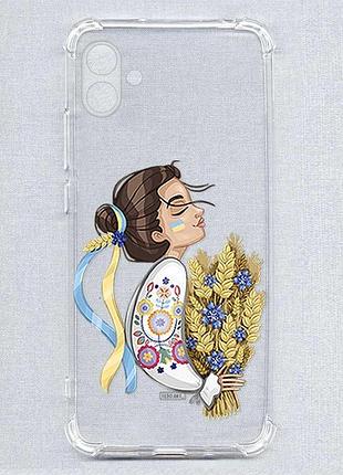 Чохол з потовщеними кутами на samsung galaxy a07 (a075) українка з колосками (принт 172)