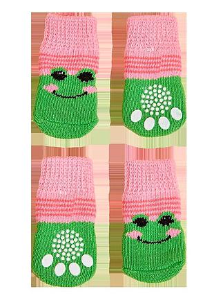 Шкарпетки для собак рожево-зелені з жабкою 4шт- dog socks