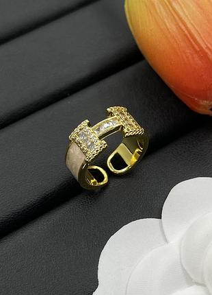 Кільце hermès chachorne h pearl gold люкс якість