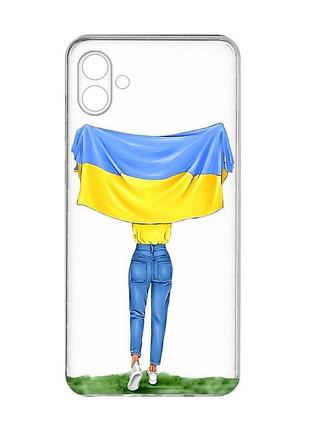 Прозорий чохол на samsung galaxy a07 (a075) дівчина з прапором (принт 263)