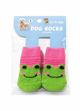 Носки для собак розово-зеленые с лягушкой 4шт- dog socks l: 5х4 см