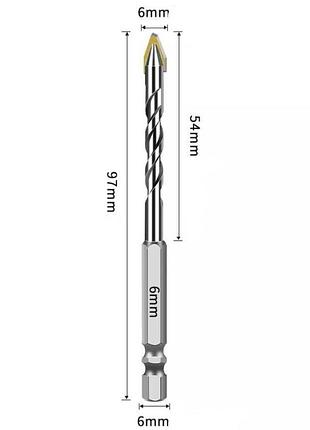 Свердло hexagonal 6мм m35 cobalt для плитки, скла, бетону, дереву