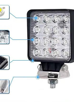 Светодиодная led фара рабочего света 48w 9-36v 6500k квадратная - широкий луч (110*110*65 мм)