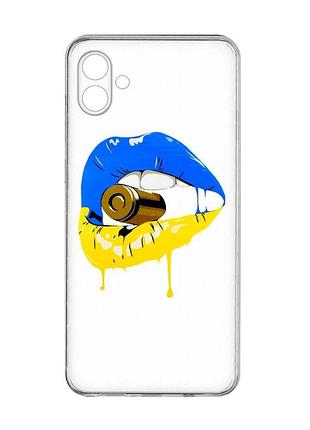 Прозрачный чехол на samsung galaxy a07 (a075) губы и патрон (принт 264)