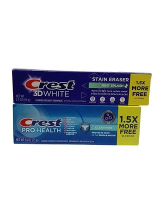 Набір зубних паст crest 3d white stain eraser, свіжа м'ята, 65 грам +зубна паста crest pro-health з фторидом чиста м'ята 73 г 2 шт