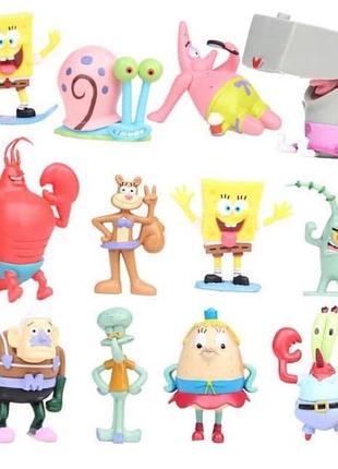 Набор фигурок губка боб 12в1 spongebob squarepants pack 7-9 см