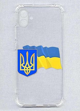 Чехол с утолщёнными углами на samsung galaxy a04e (a042) тризуб и флаг украины (принт 384)