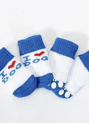 Носки для собак,белые с синим i love dog 4шт - dog socks l: 5х4 см