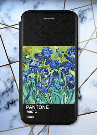 Чохол-книжка чорний з малюнком на xiaomi redmi 15c / poco c85 іриси (принт 75)