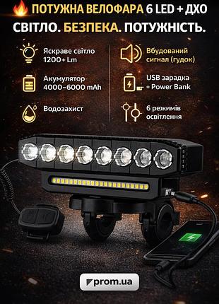 Велосипедная фара с сигналом hyd-058 (4000 mah, 130 дб, usb)