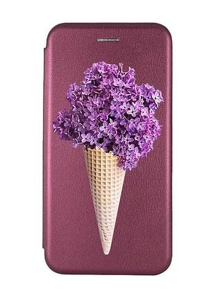 Чехол-книжка бордовый с рисунком на samsung galaxy a57 сиреневый рожок (принт 281)