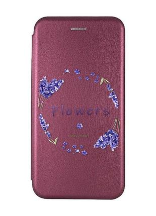 Чехол-книжка бордовый с рисунком на samsung galaxy a37 лавандовый венок (принт 19)
