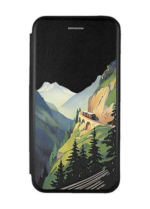 Чехол-книжка черный с рисунком на xiaomi redmi 15 пейзаж. горы (принт 87)