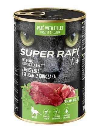 Влажный корм для котов dolina noteci super rafi cat с дичью и куриными сердцами 400 г