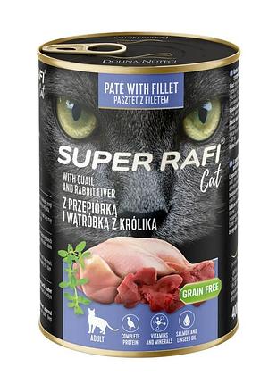 Вологий корм для котів dolina noteci super rafi cat із перепілкою та кролячою печінкою 400 г