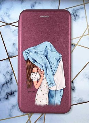 Чехол-книжка бордовый с рисунком на samsung galaxy a57 поцелуй (принт 33)