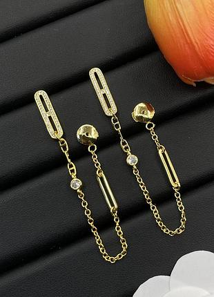 Сережки hermès chaßne d'ancre long chain gold люкс якість