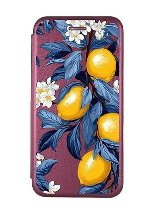 Чохол-книжка бордовий з малюнком на samsung galaxy a37 лимонне дерево (принт 417)