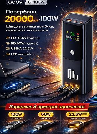 Qoovi q-100w зарядка ноутбука 100w 20000mah power bank аккумулятор павербанк macbook pro ipad iphone смарт