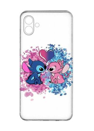 Прозрачный чехол на samsung galaxy a07 (a075) стич и ангел (принт 391)