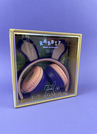Навушники дитячі бездротові c 64095-1, фіолетові bluetooth з заячими вушками, багатокольорове підсвічування, акумулятор 400 mah